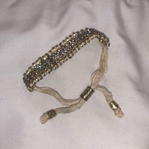 Adjustable Rhinestone & Gold-Tone Macrame Bracelet